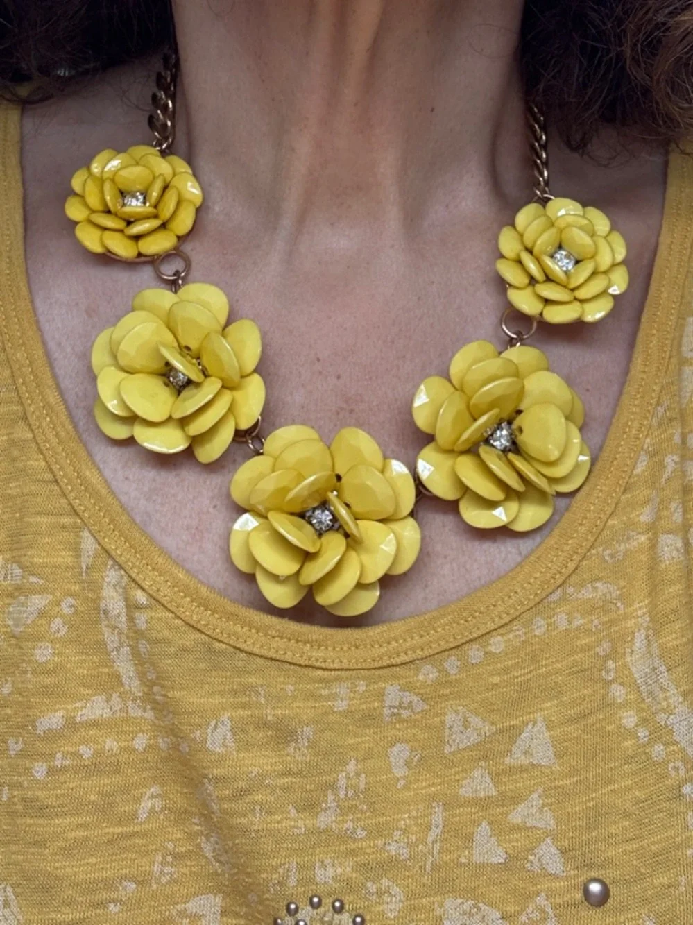 Yellow Floral Resin Statement Necklace - Picture 12 of 15